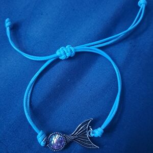 Dark Blue Adjustable Bracelet with Fish Tail Charm